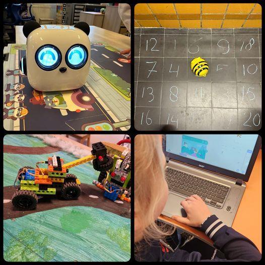 Afbeelding van educatieve activiteiten op de Lorentzschool in Hilversum, met robotica, programmeren en creatief spel. Afbeelding van educatieve activiteiten op de Lorentzschool in Hilversum, met robotica, programmeren en creatief spel.
