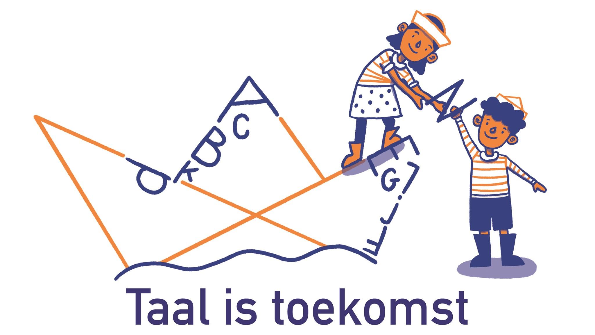Afbeelding van kinderen die op een papierboot staan met de tekst "Taal is toekomst" voor WereldKidz Op Dreef in Zeist. Afbeelding van kinderen die op een papierboot staan met de tekst "Taal is toekomst" voor WereldKidz Op Dreef in Zeist.