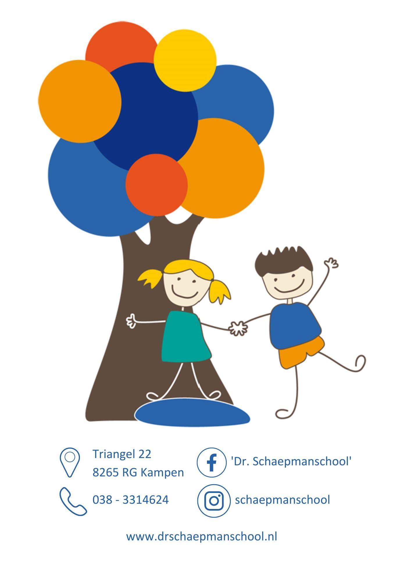 Afbeelding van vrolijke kinderen die hand in hand staan met een boom in de achtergrond, voor Dr. Schaepmanschool in Kampen. Afbeelding van vrolijke kinderen die hand in hand staan met een boom in de achtergrond, voor Dr. Schaepmanschool in Kampen.