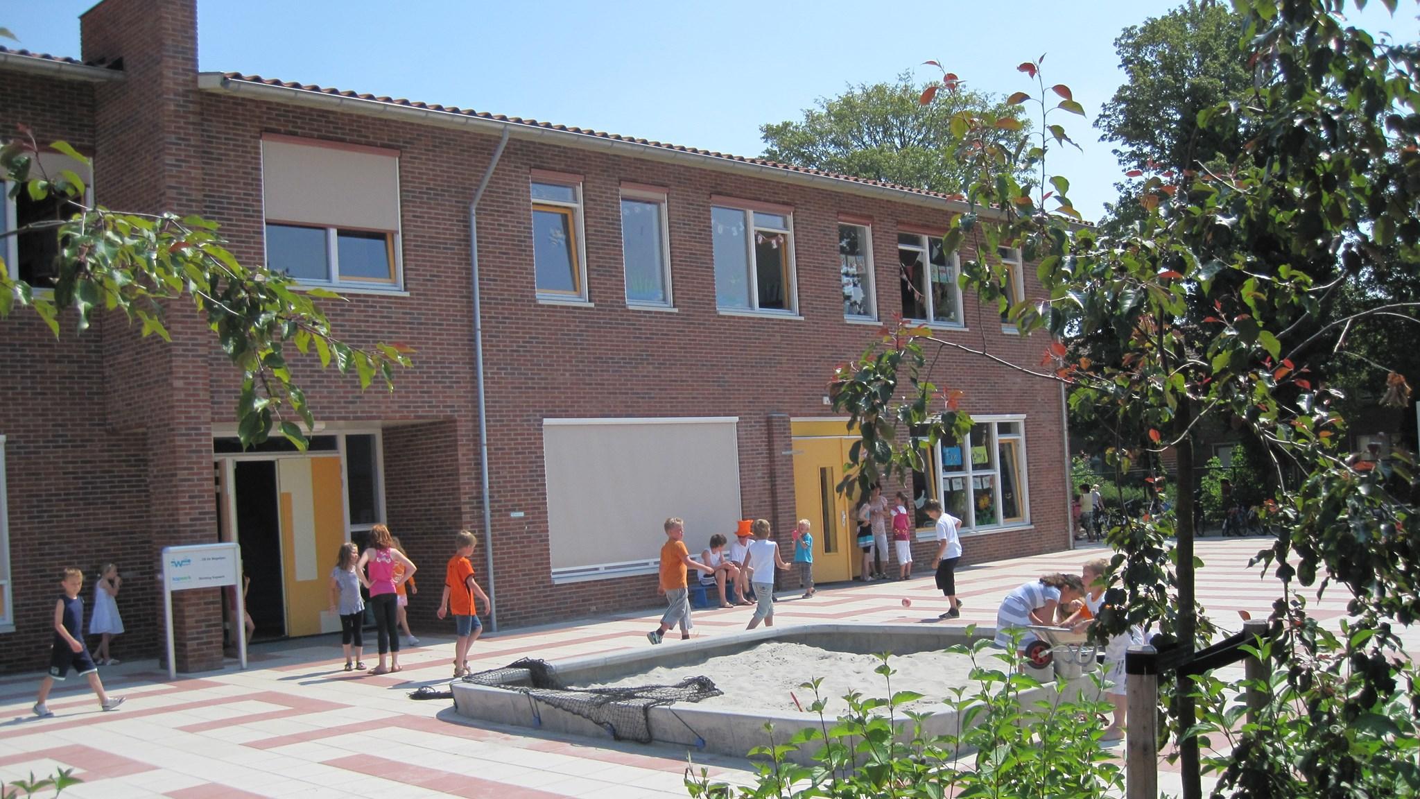 Basisschool De Wegwijzer in Middenmeer met kinderen die spelen op het schoolplein. Basisschool De Wegwijzer in Middenmeer met kinderen die spelen op het schoolplein.