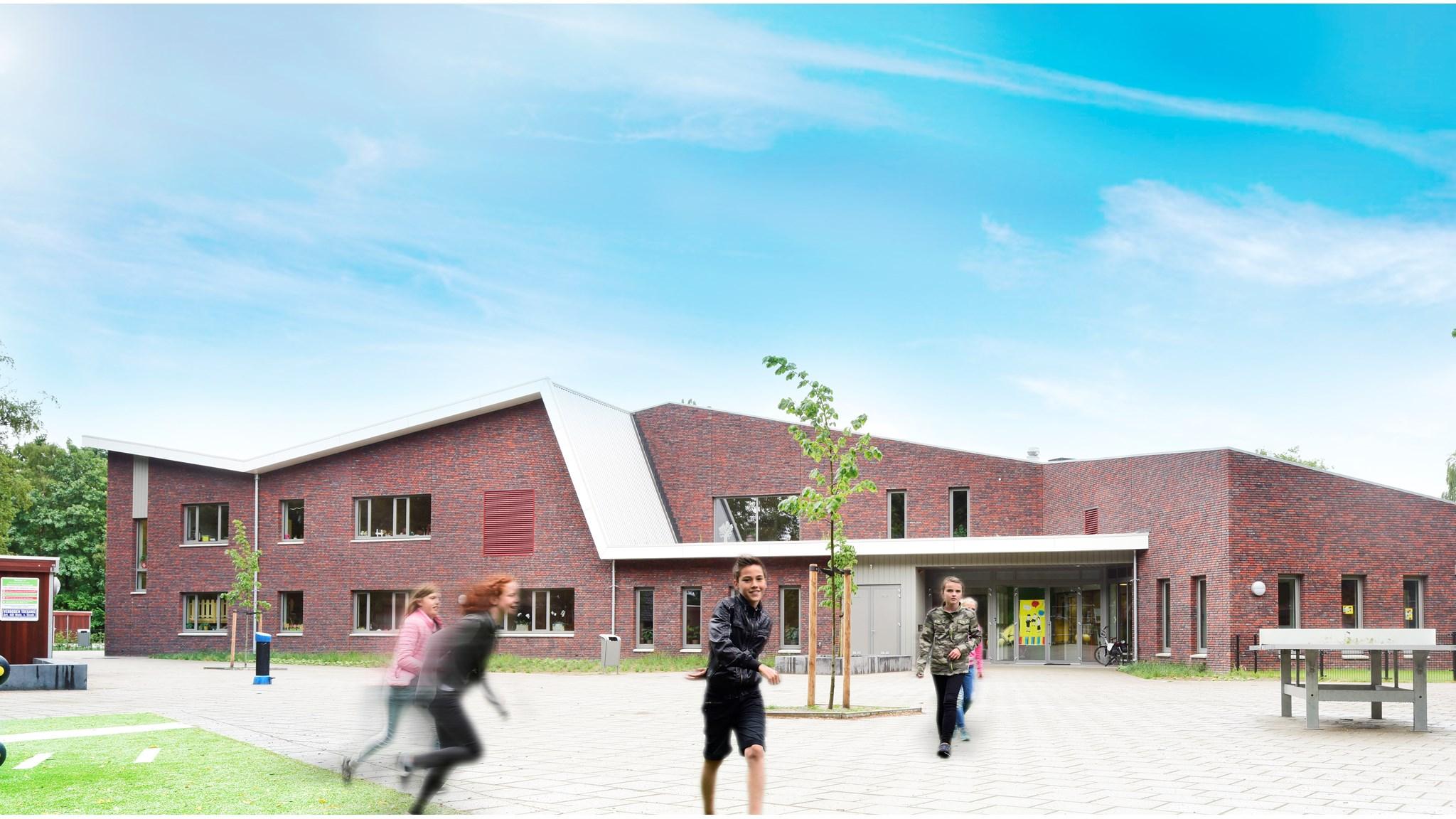 Basisschool Heeckeren in Goor met kinderen die op het schoolplein spelen. Basisschool Heeckeren in Goor met kinderen die op het schoolplein spelen.