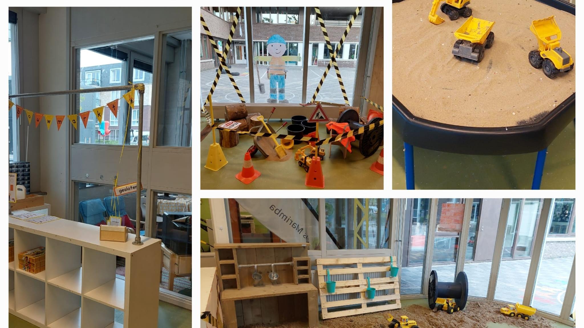 Beeld van de speelruimte van basisschool CBS Marimba in Spijkenisse met constructiematerialen en speelgoed voor kinderen. Beeld van de speelruimte van basisschool CBS Marimba in Spijkenisse met constructiematerialen en speelgoed voor kinderen.