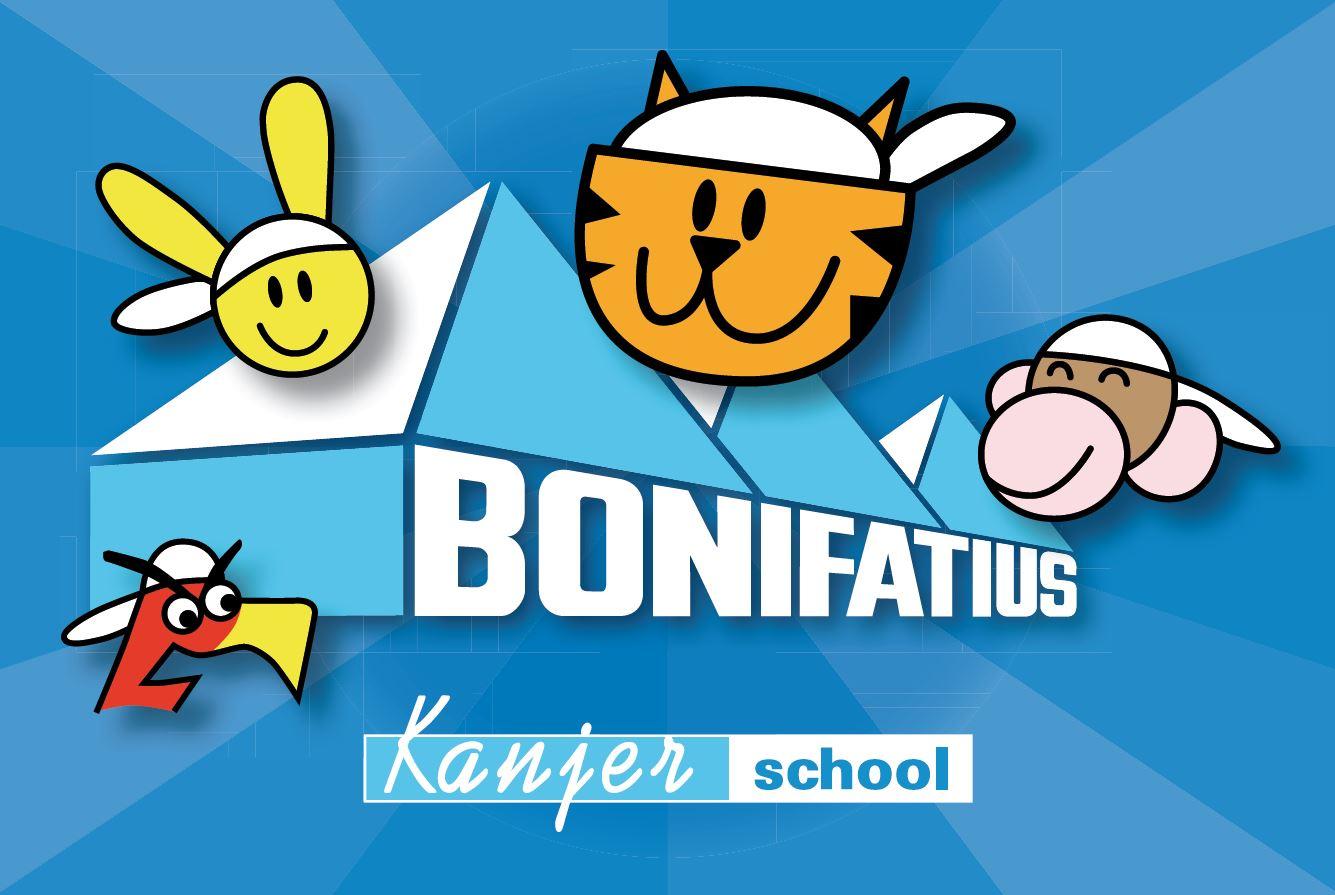 Bonifatius is een Kanjer school in Spanbroek met vrolijke mascottes op een blauwe achtergrond. Bonifatius is een Kanjer school in Spanbroek met vrolijke mascottes op een blauwe achtergrond.