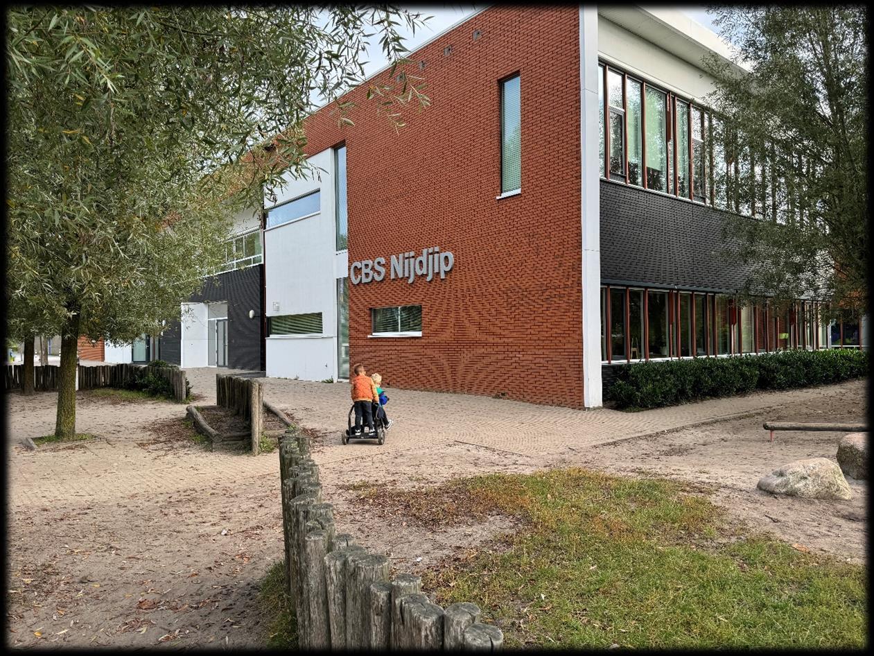 CBS Nijdjip in Grou met kinderen op het schoolplein. CBS Nijdjip in Grou met kinderen op het schoolplein.