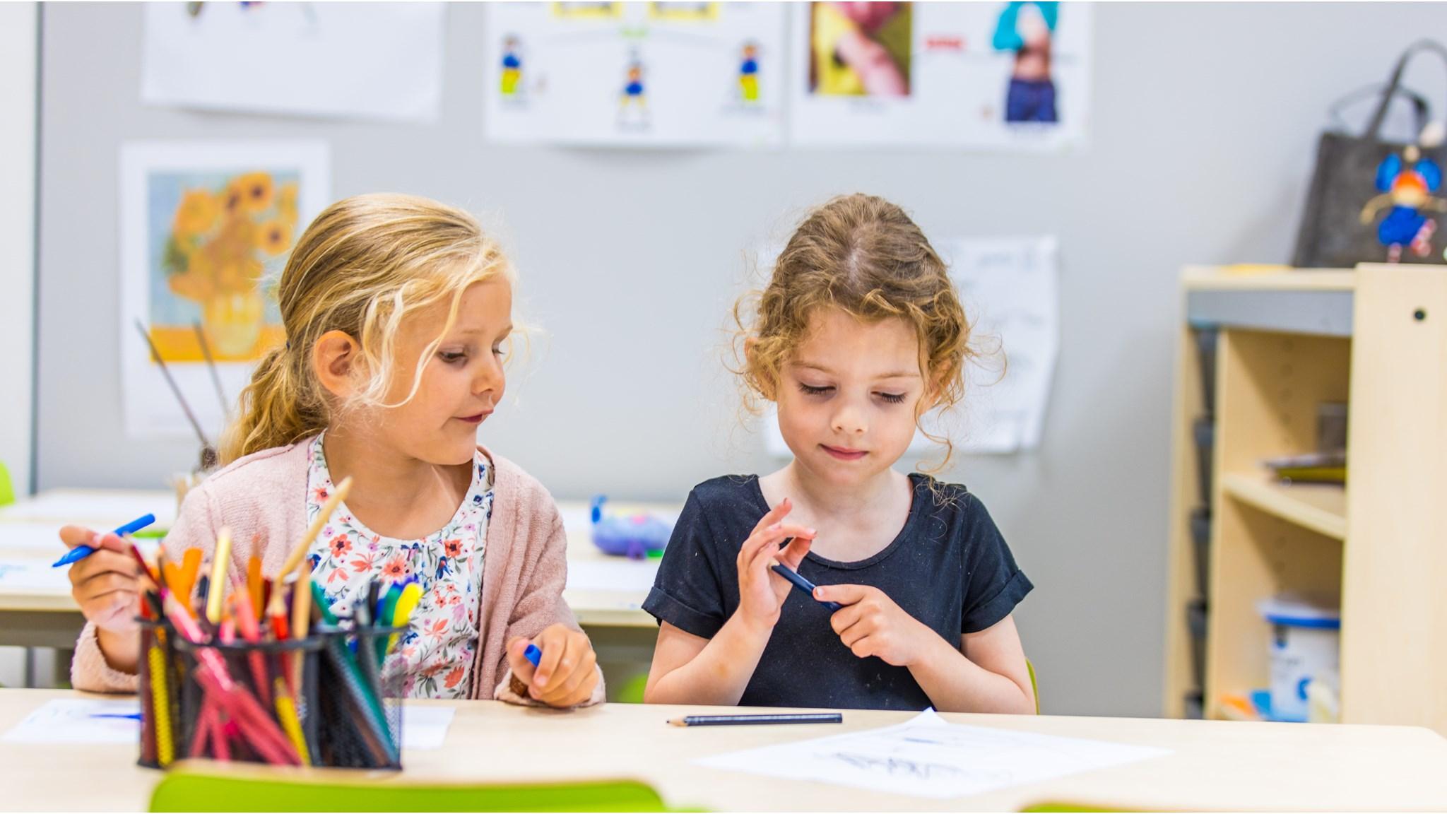 De ingang van basisschool De Triangel in Grijpskerk met een groene omgeving en speeltoestellen op de achtergrond.