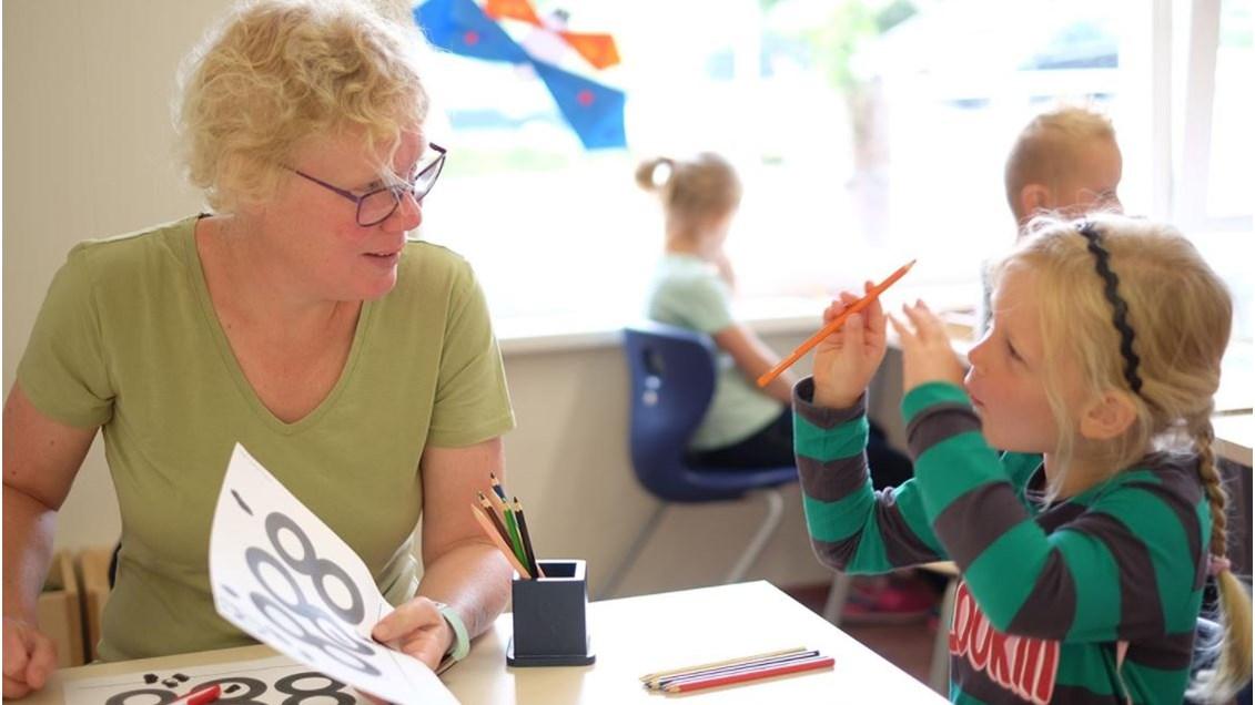 Dit is een afbeelding van een lerares die met een leerling aan het werk is in Basisschool De Waayer in Tiel. Dit is een afbeelding van een lerares die met een leerling aan het werk is in Basisschool De Waayer in Tiel.