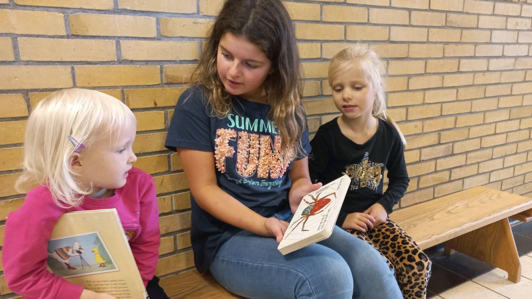Drie kinderen lezen samen in de Christelijke Basisschool de Höchte in Alteveer (Gem. Stadskanaal). Drie kinderen lezen samen in de Christelijke Basisschool de Höchte in Alteveer (Gem. Stadskanaal).