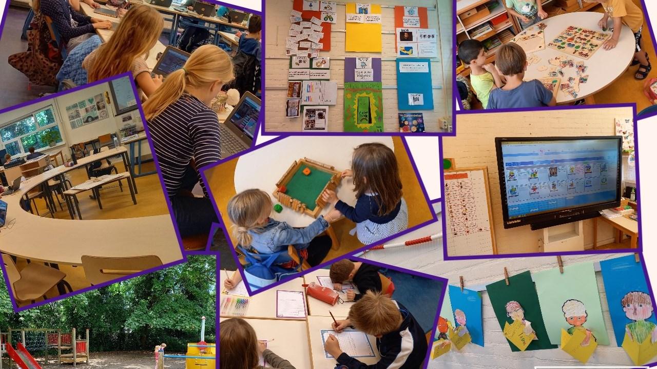 Een collage van activiteiten en leeromgevingen op Basisschool WereldKidz Meent in Maarn. Een collage van activiteiten en leeromgevingen op Basisschool WereldKidz Meent in Maarn.