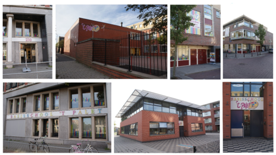 Een collage van de gebouwen van Basisschool 't Palet in Den Haag. Een collage van de gebouwen van Basisschool 't Palet in Den Haag.