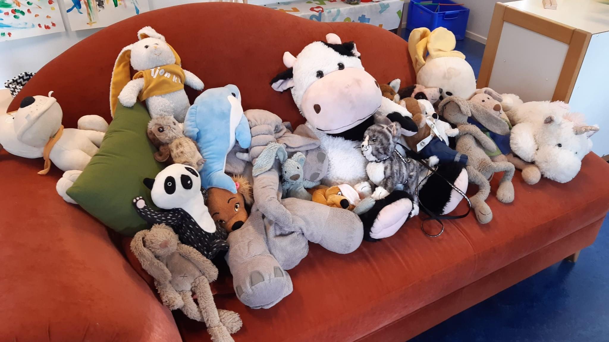 Een overvloed aan knuffels op de bank in Basisschool 't Holtpad in Nijeholtpade. Een overvloed aan knuffels op de bank in Basisschool 't Holtpad in Nijeholtpade.