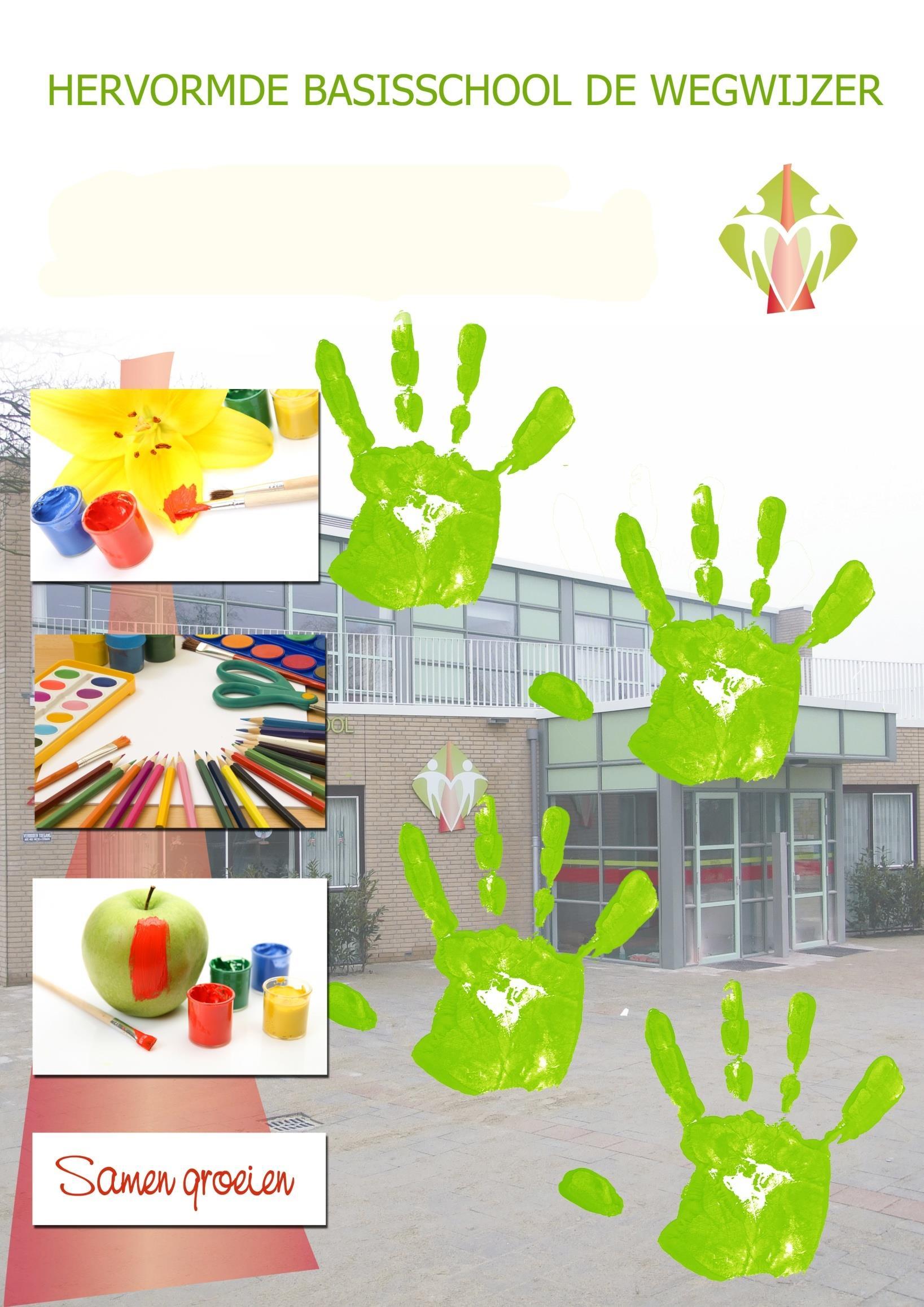 Hervormde Basisschool De Wegwijzer in Kesteren met kleurrijke handafdrukken en leeractiviteiten. Hervormde Basisschool De Wegwijzer in Kesteren met kleurrijke handafdrukken en leeractiviteiten.