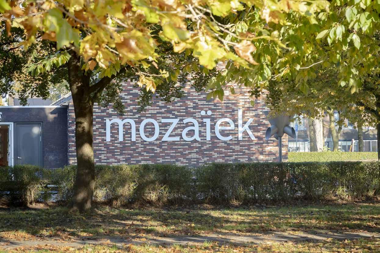 Het Mozaïek in Houten met een zicht op het gebouw omringd door groene bomen. Het Mozaïek in Houten met een zicht op het gebouw omringd door groene bomen.