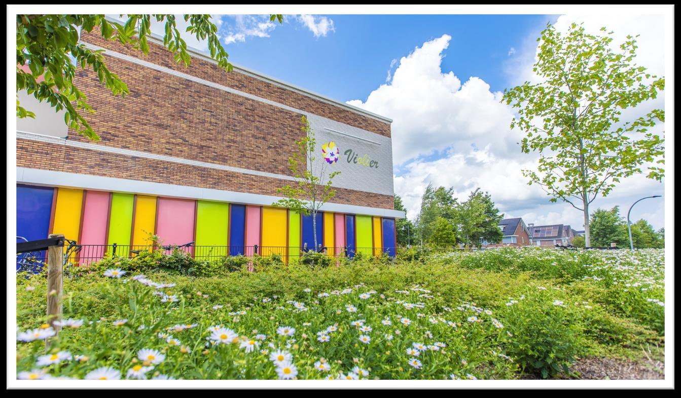 Het schoolplein van cbs Van Panhuys in Leek, omringd door bloeiende bloemen en een kleurrijke gevel. Het schoolplein van cbs Van Panhuys in Leek, omringd door bloeiende bloemen en een kleurrijke gevel.
