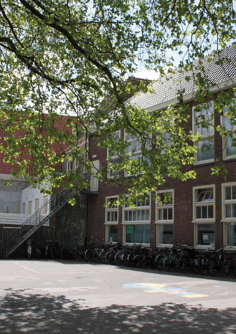 Het schoolplein van de Mariaschool in Hoorn met fietsen en bomen. Het schoolplein van de Mariaschool in Hoorn met fietsen en bomen.