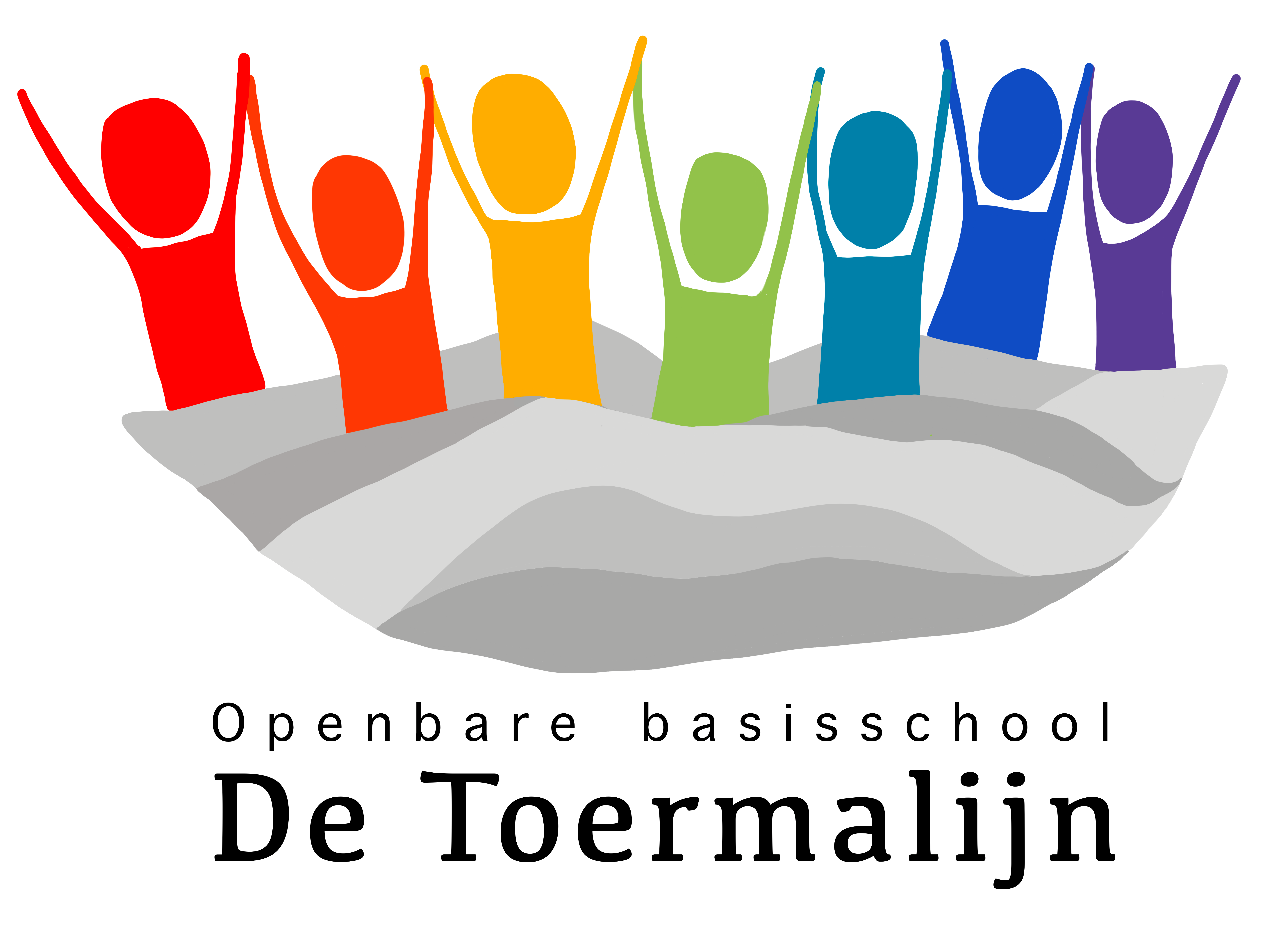 Illustratie van de Openbare basisschool De Toermalijn in Rotterdam met blije kinderen die hun handen omhoog steken. Illustratie van de Openbare basisschool De Toermalijn in Rotterdam met blije kinderen die hun handen omhoog steken.