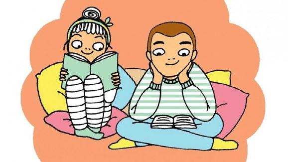 Kinderen lezen boeken op een comfortabele plek bij CBS 't Haimstee in Veendam. Kinderen lezen boeken op een comfortabele plek bij CBS 't Haimstee in Veendam.