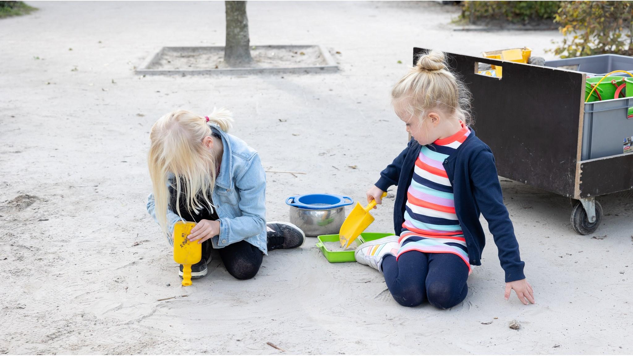 Kinderen spelen in het schoolplein van Openbare Basisschool De Twa Fisken in Grou. Kinderen spelen in het schoolplein van Openbare Basisschool De Twa Fisken in Grou.