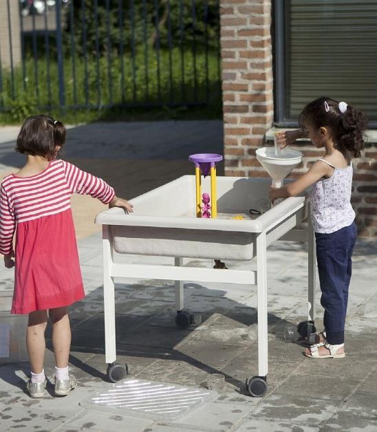 Kinderen spelen met water en zand in het schoolplein van De Kwartiermaker in Den Bosch. Kinderen spelen met water en zand in het schoolplein van De Kwartiermaker in Den Bosch.