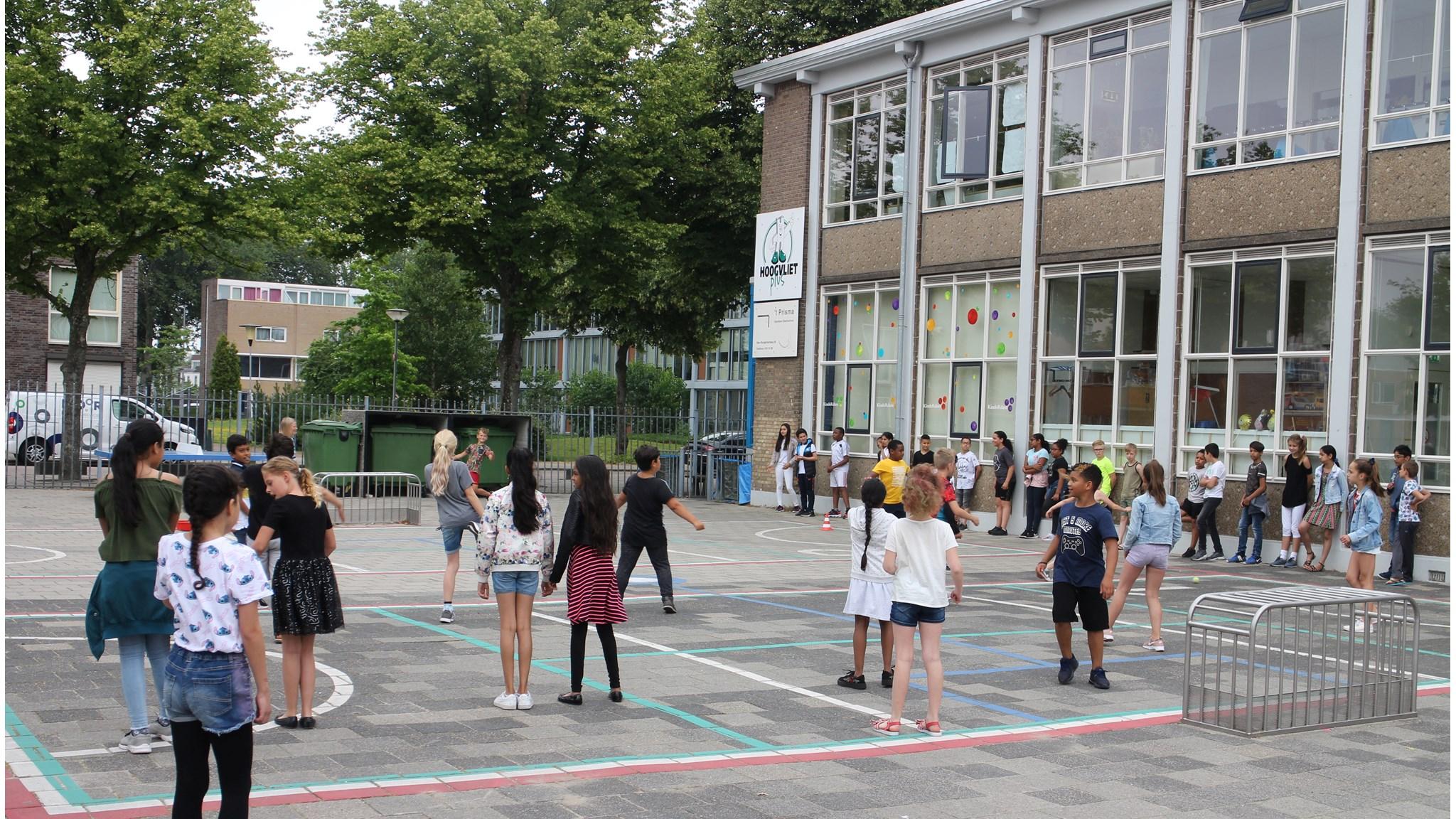 Kinderen spelen op het schoolplein van Basisschool Het Prisma in Hoogvliet Rotterdam. Kinderen spelen op het schoolplein van Basisschool Het Prisma in Hoogvliet Rotterdam.
