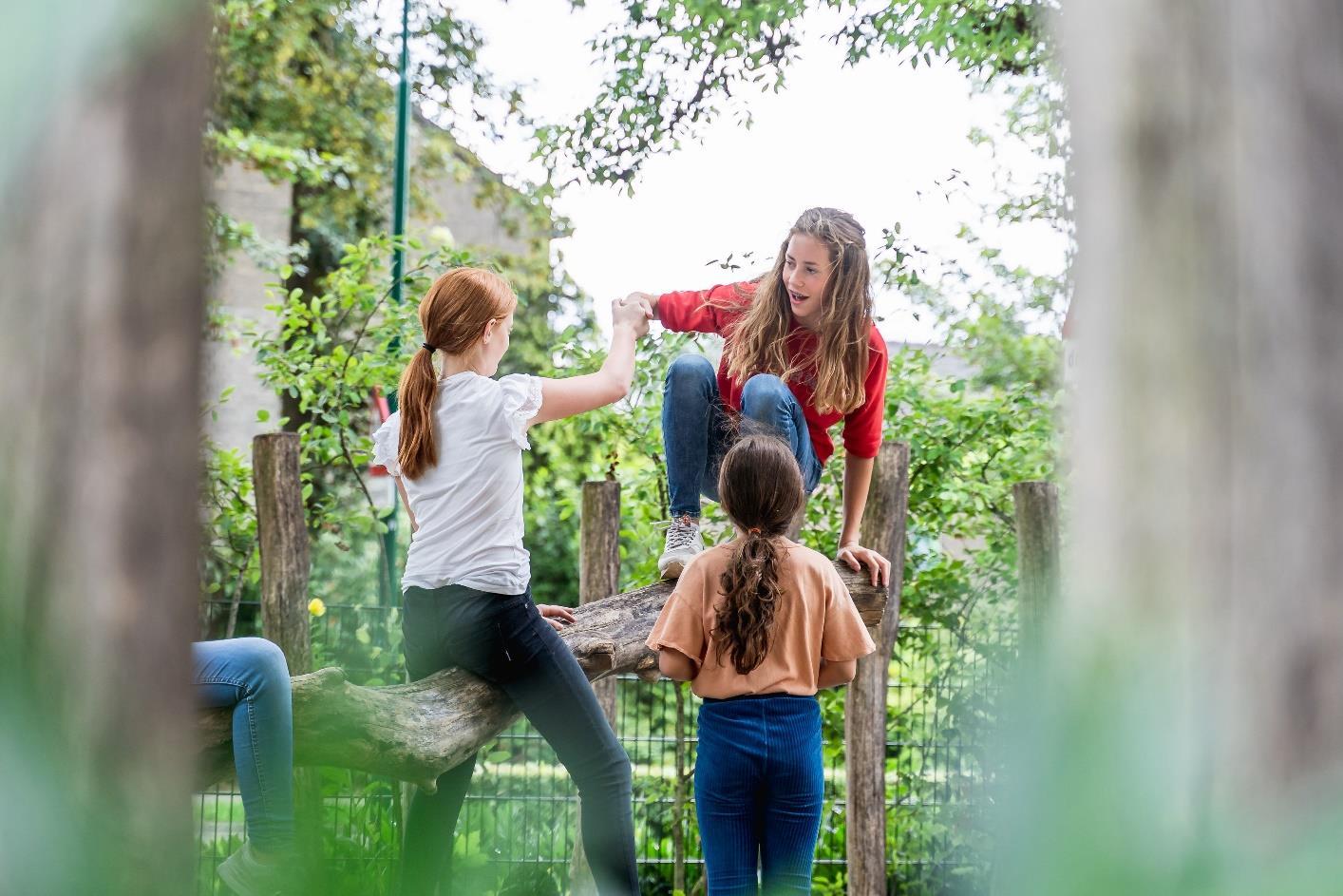 Kinderen spelen samen op het schoolplein van Openbare Basisschool De Trumakkers in Heeze. Kinderen spelen samen op het schoolplein van Openbare Basisschool De Trumakkers in Heeze.