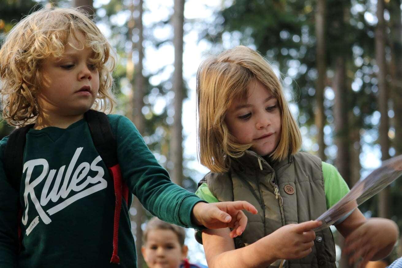 Kinderen van basisschool Het Avontuur in Dalfsen bezig met een interactieve activiteit in de natuur.
