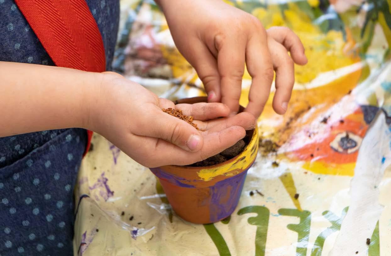 Kinderen van de Palmenhof in Middelburg planten zaden in een kleurrijke pot tijdens een activiteit in het schoolplein. Kinderen van de Palmenhof in Middelburg planten zaden in een kleurrijke pot tijdens een activiteit in het schoolplein.