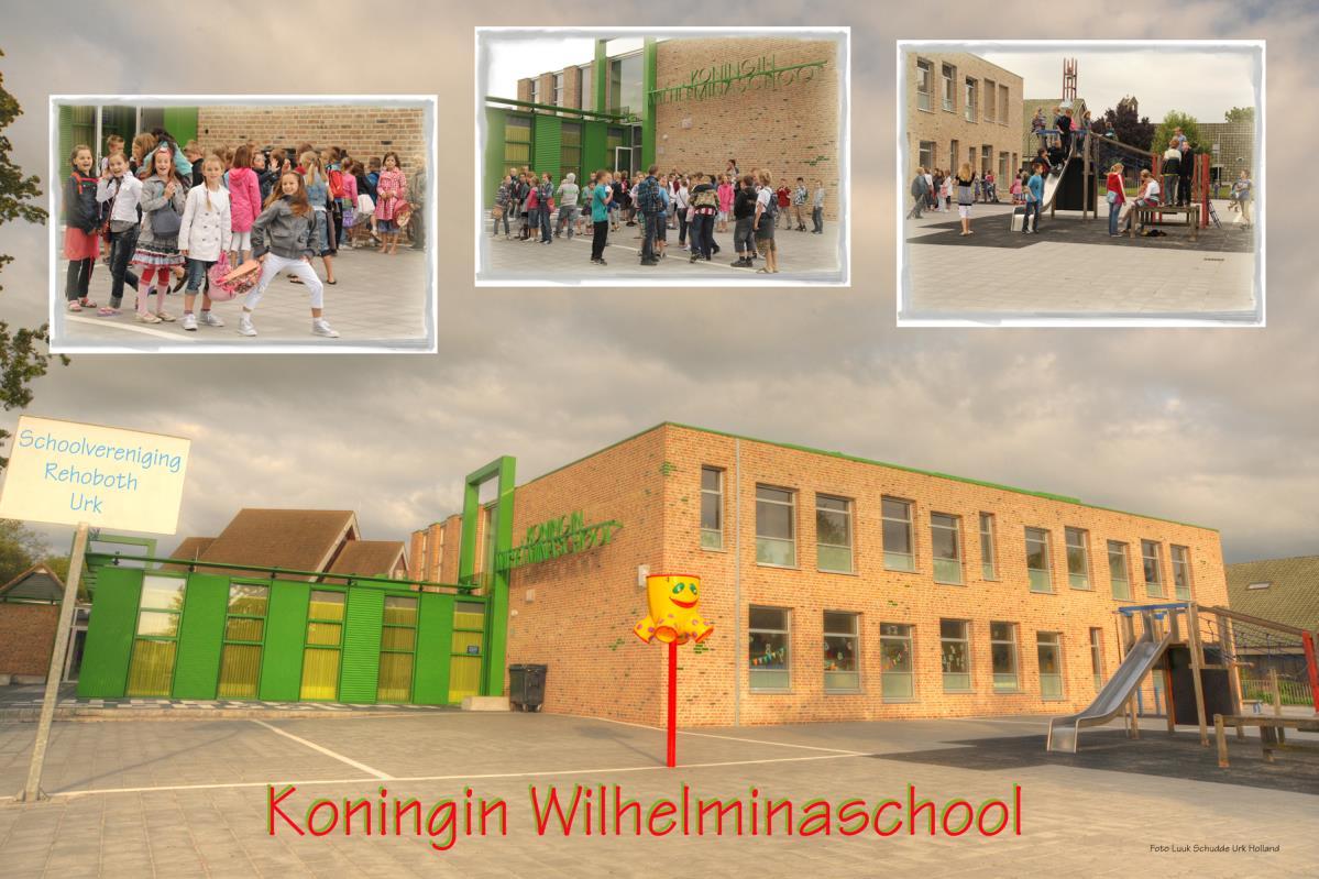 Koningin Wilhelminaschool in Urk, met kinderen op het schoolplein en in de rij bij de ingang. Koningin Wilhelminaschool in Urk, met kinderen op het schoolplein en in de rij bij de ingang.