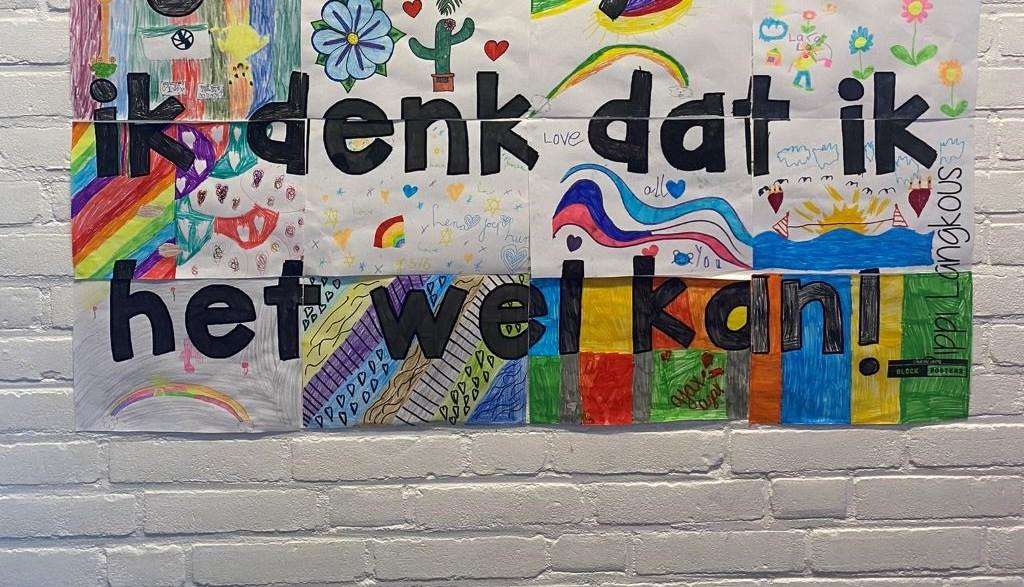 Kunstwerk met de tekst "ik denk dat ik het wel kan!" van leerlingen van Katholieke Basisschool St Michiel in Schalkwijk. Kunstwerk met de tekst "ik denk dat ik het wel kan!" van leerlingen van Katholieke Basisschool St Michiel in Schalkwijk.