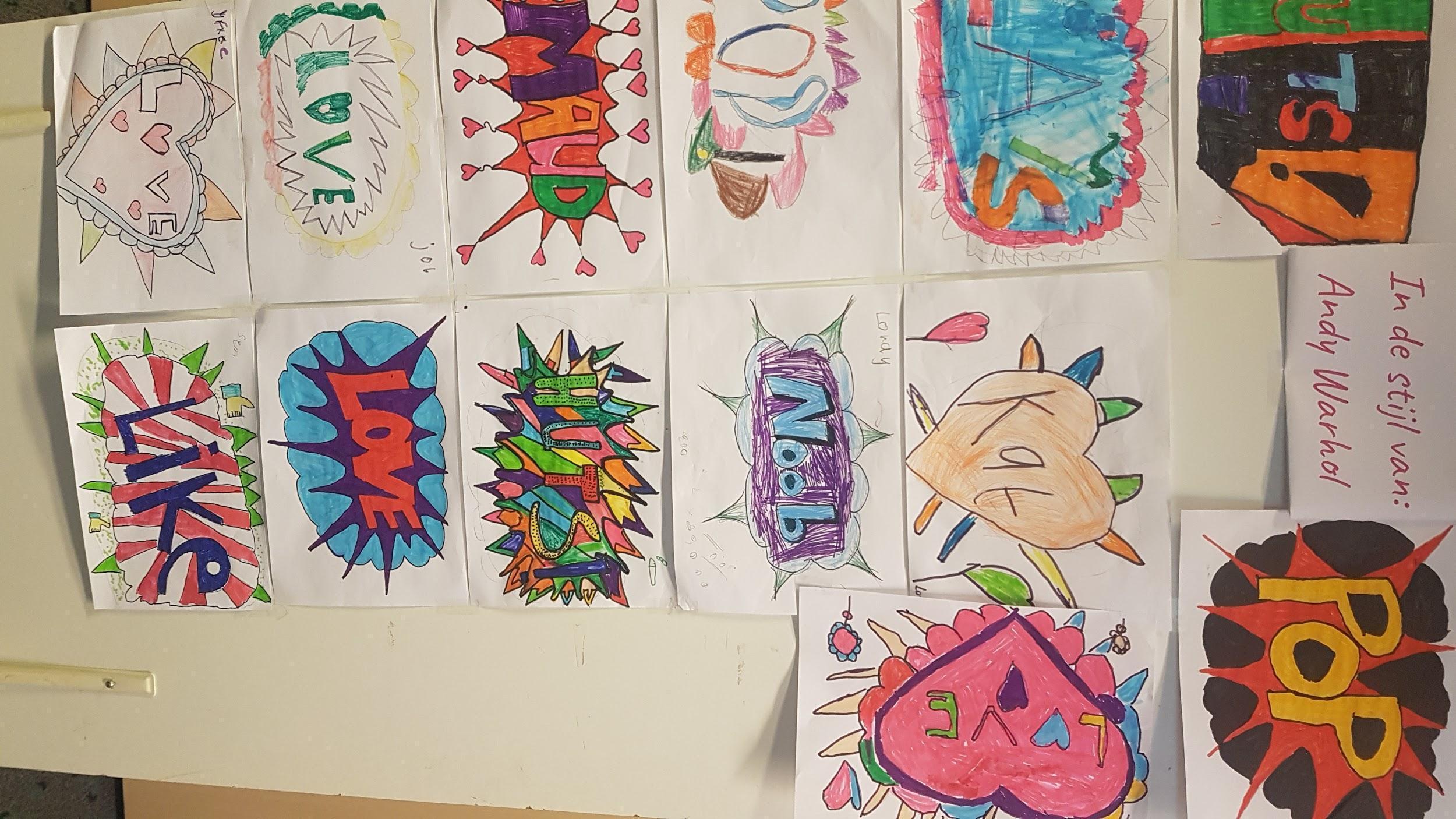 Kunstwerken van leerlingen van School voor Speciaal Basisonderwijs De Lings in Tegelen, geïnspireerd door Andy Warhol. Kunstwerken van leerlingen van School voor Speciaal Basisonderwijs De Lings in Tegelen, geïnspireerd door Andy Warhol.