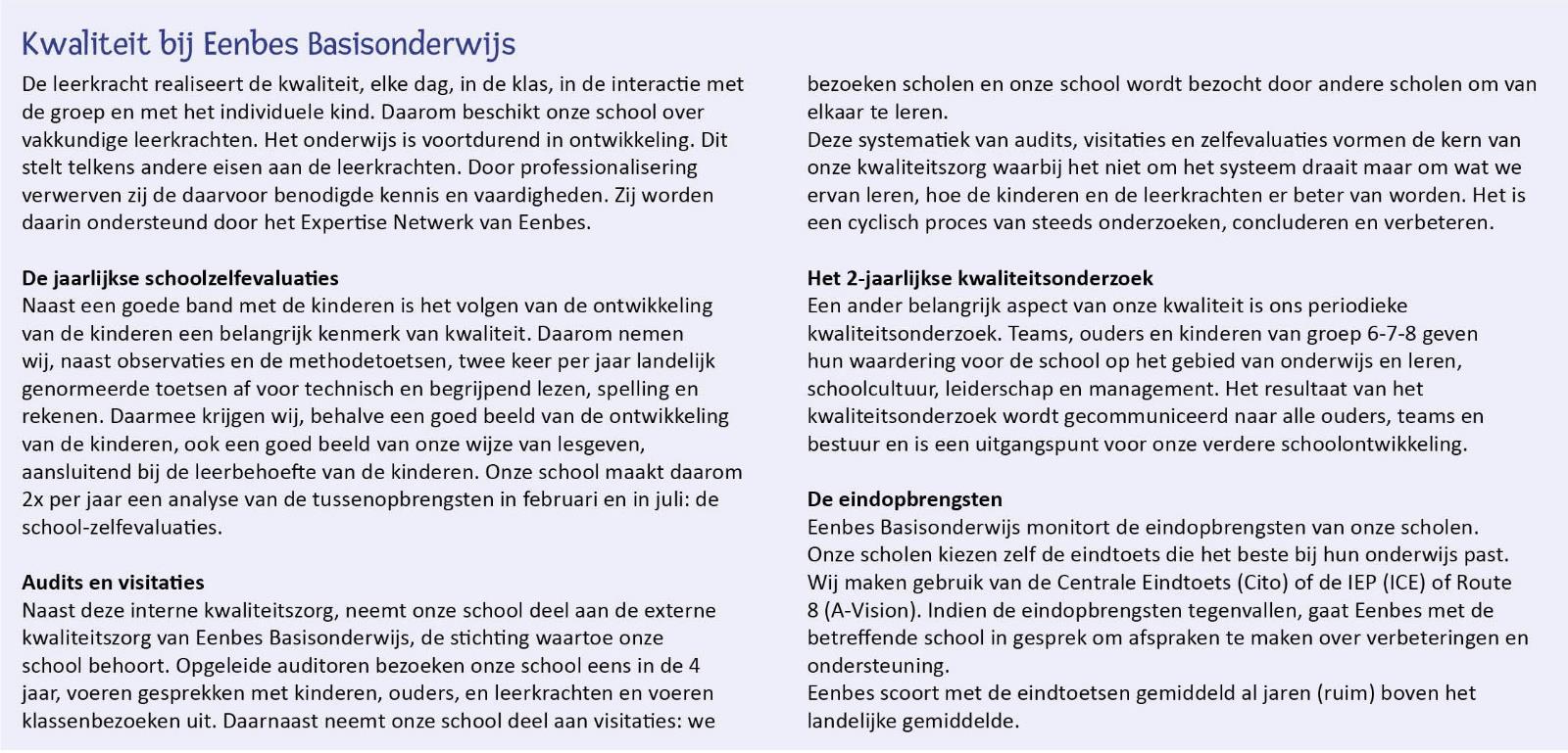 Kwaliteit bij Eenbes Basisonderwijs in Geldrop. Kwaliteit bij Eenbes Basisonderwijs in Geldrop.