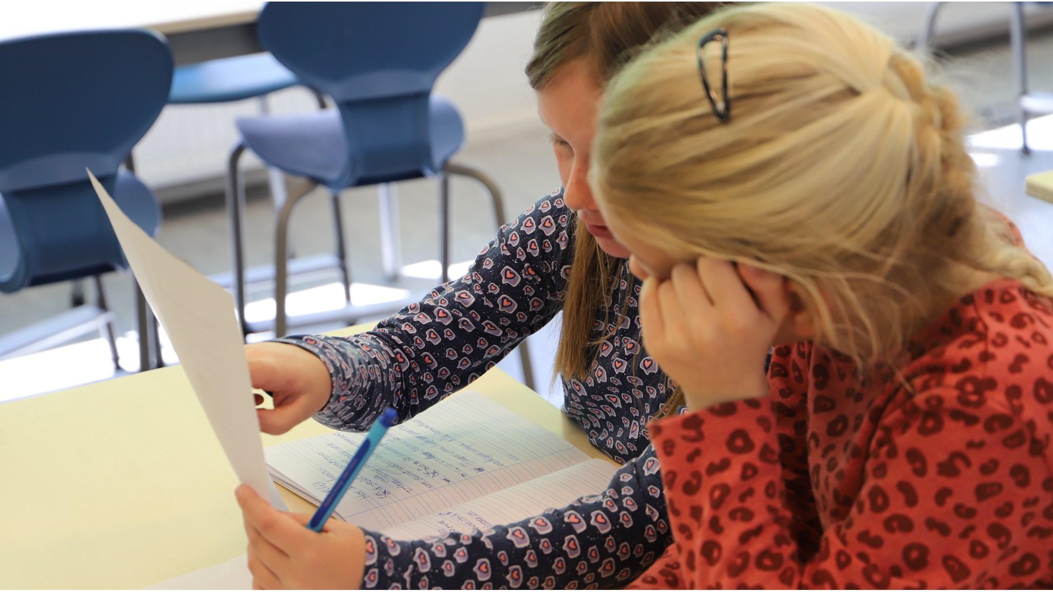 Leerlingen van Basisschool De Handpalm - school met de Bijbel in Leens werken samen aan een opdracht. Leerlingen van Basisschool De Handpalm - school met de Bijbel in Leens werken samen aan een opdracht.
