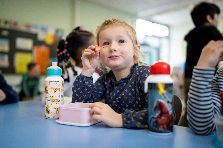 Leerlingen van Basisschool 'T Otterke' in Beek en Donk genieten van een gezond tussendoortje in de klas. Leerlingen van Basisschool 'T Otterke' in Beek en Donk genieten van een gezond tussendoortje in de klas.