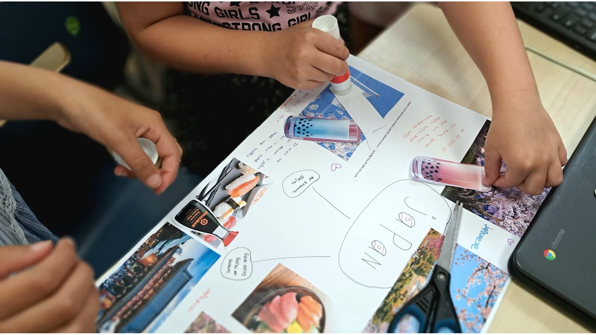 Leerlingen van de Oranje Nassauschool in Geldermalsen werken aan een creatief project met foto's en knutselmaterialen. Leerlingen van de Oranje Nassauschool in Geldermalsen werken aan een creatief project met foto's en knutselmaterialen.