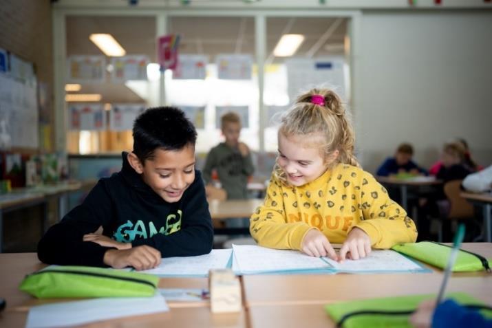 Leerlingen van Openbare Basisschool De Samensprong in Grubbenvorst werken samen aan een project. Leerlingen van Openbare Basisschool De Samensprong in Grubbenvorst werken samen aan een project.