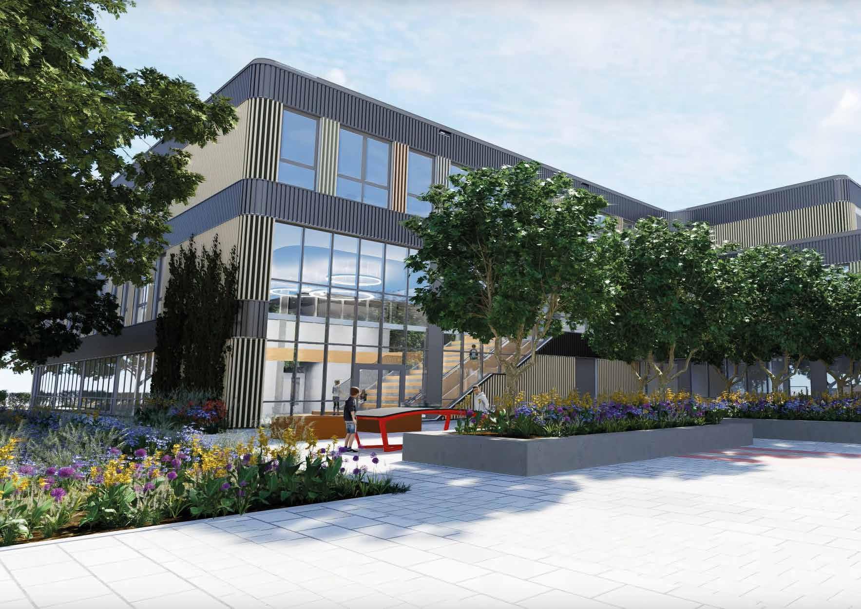 Montessori Campus 0-18 PO in Almere met een modern schoolgebouw en groene omgeving. Montessori Campus 0-18 PO in Almere met een modern schoolgebouw en groene omgeving.