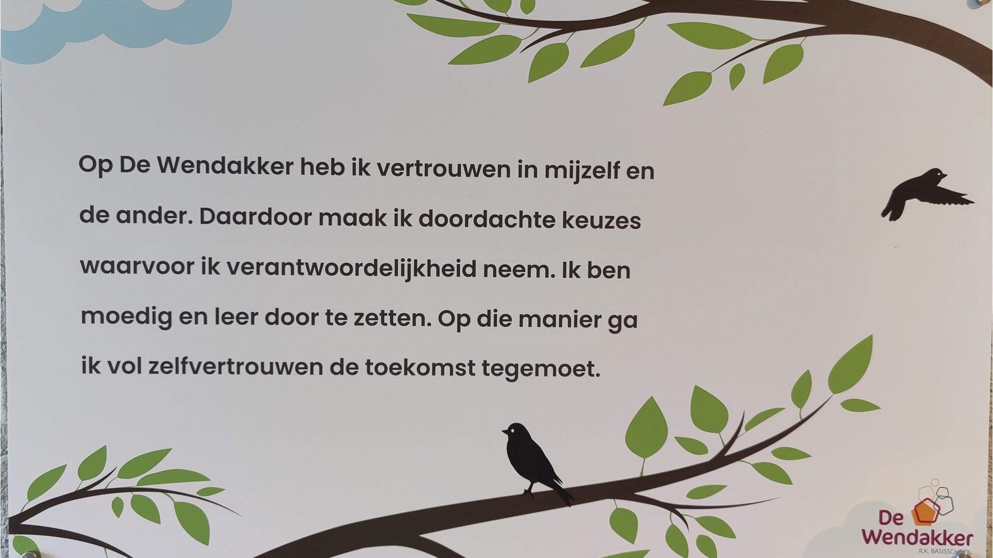 Op De Wendakker wordt het belang van zelfvertrouwen en verantwoordelijkheidsgevoel benadrukt. Op De Wendakker wordt het belang van zelfvertrouwen en verantwoordelijkheidsgevoel benadrukt.