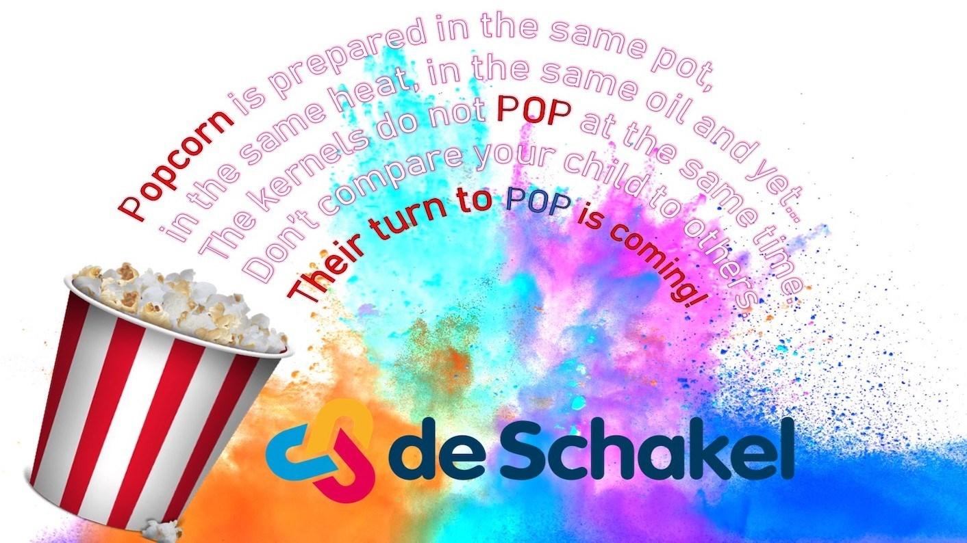 Popcorn en een kleurrijke achtergrond met tekst over het vergelijken van kinderen bij OBS De Schakel in Rotsterhaule. Popcorn en een kleurrijke achtergrond met tekst over het vergelijken van kinderen bij OBS De Schakel in Rotsterhaule.