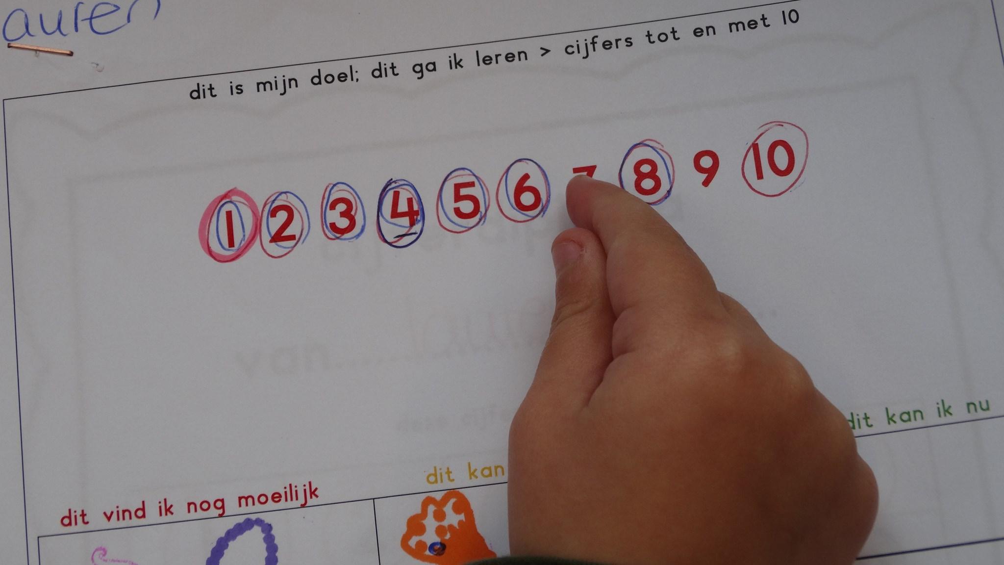 Pupil van Openbare Basisschool De Delta Delfland in Purmerend leert cijfers van 1 tot en met 10. Pupil van Openbare Basisschool De Delta Delfland in Purmerend leert cijfers van 1 tot en met 10.
