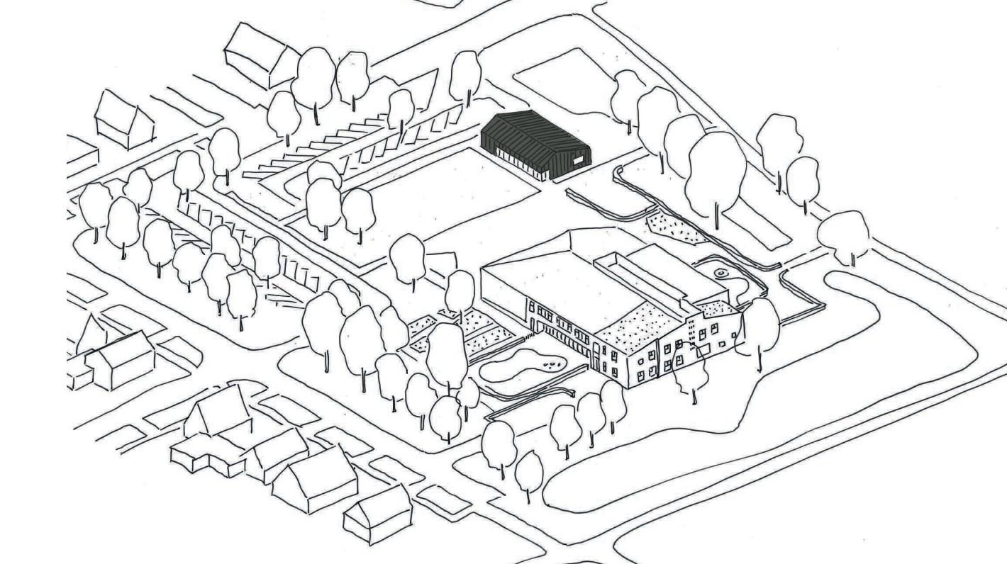 Schets van Kindcentrum de Rietpluim in Delfzijl, met een overzicht van het schoolplein en de omgeving. Schets van Kindcentrum de Rietpluim in Delfzijl, met een overzicht van het schoolplein en de omgeving.
