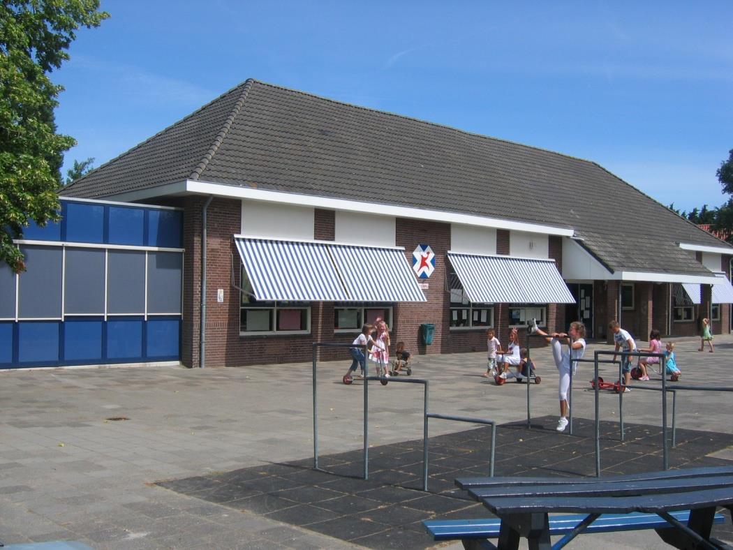 Schoolplein van Basisschool Het Kompas in Heijningen met spelende kinderen. Schoolplein van Basisschool Het Kompas in Heijningen met spelende kinderen.