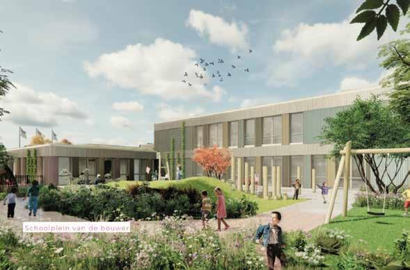 Schoolplein van Montessori Campus 0-18 PO in Almere met kinderen die buitenspelen. Schoolplein van Montessori Campus 0-18 PO in Almere met kinderen die buitenspelen.
