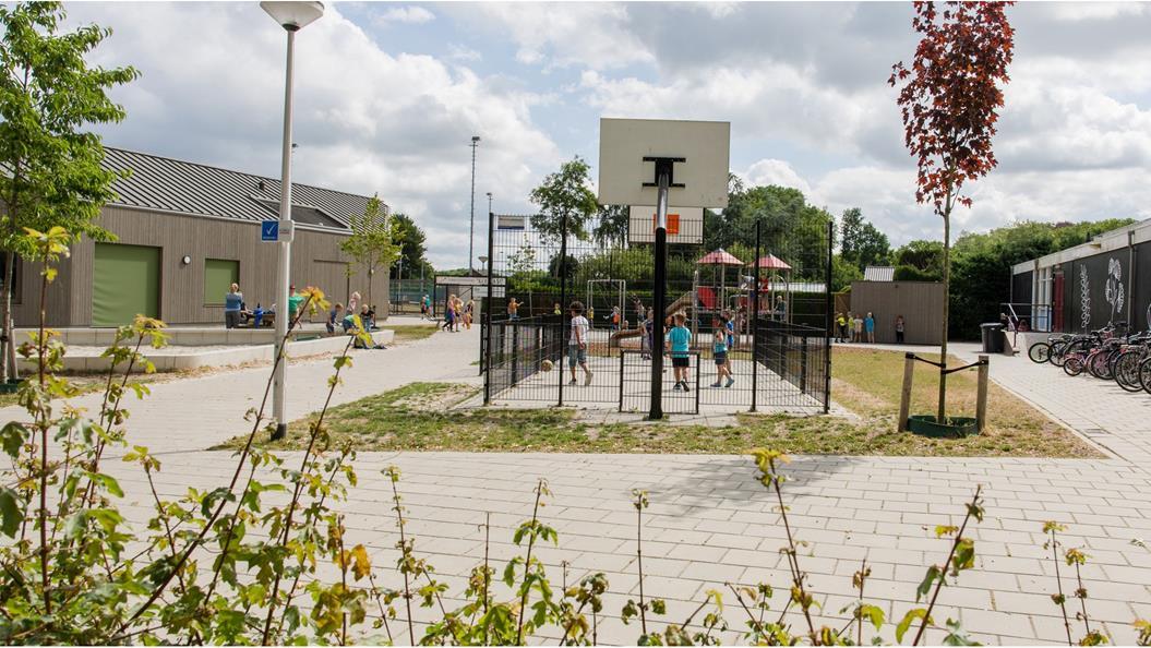 Schoolplein van OBS Oetkomst in Kolham met spelende kinderen en sportfaciliteiten. Schoolplein van OBS Oetkomst in Kolham met spelende kinderen en sportfaciliteiten.