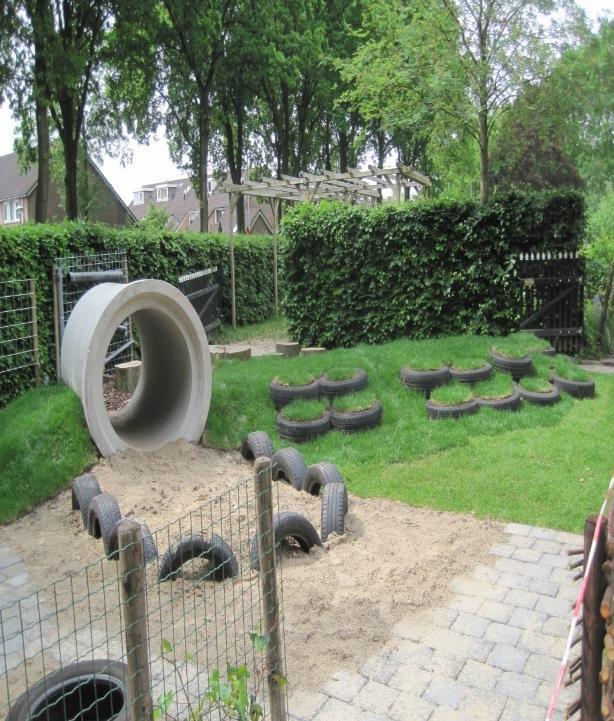 Speelplaats van Christelijke Basisschool Eltheto in Vriezenveen met een zandbak, een betonnen buis en banden. Speelplaats van Christelijke Basisschool Eltheto in Vriezenveen met een zandbak, een betonnen buis en banden.