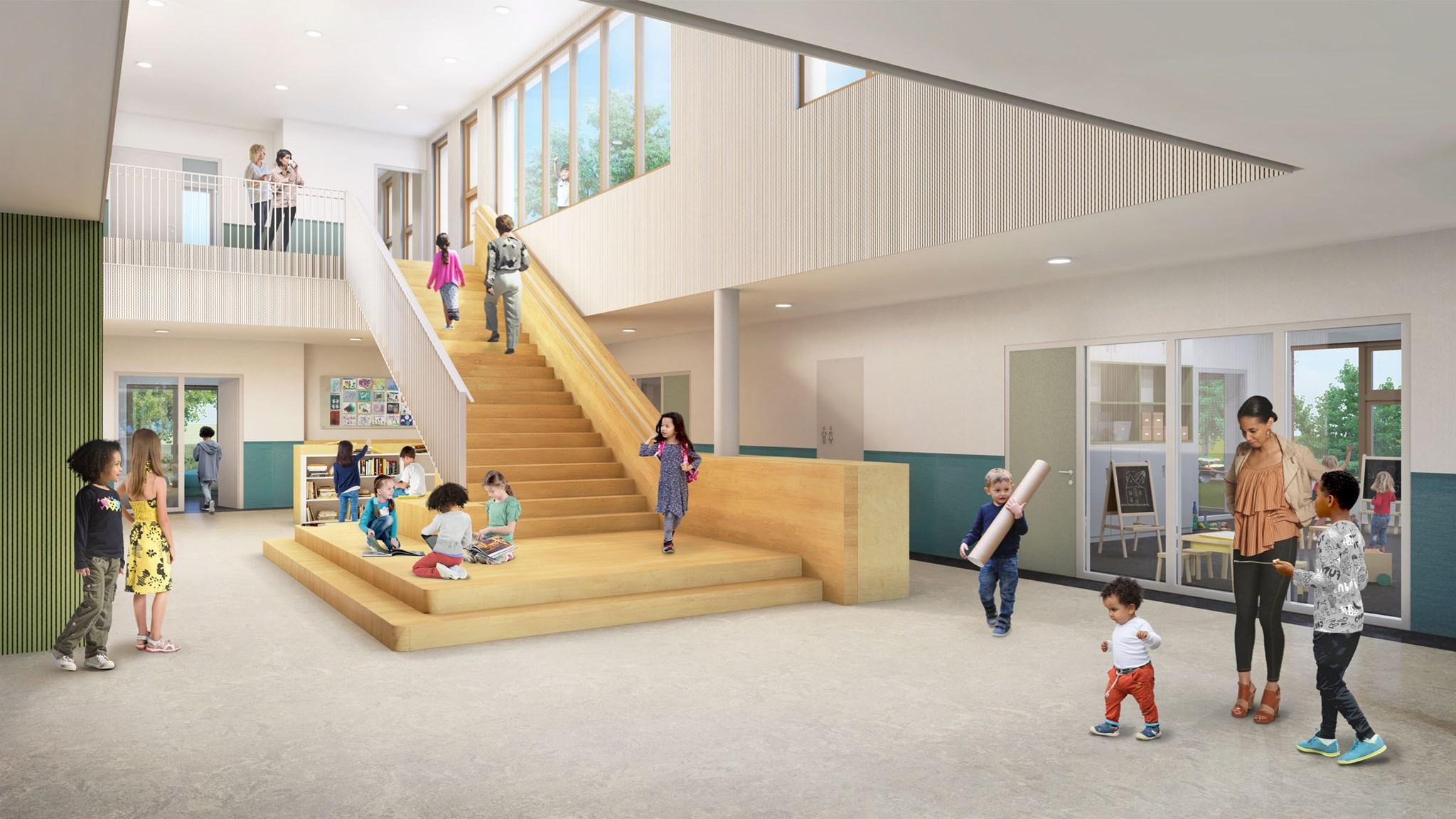 St Gerardus Majella in Hoogezand, een levendige schoolzaal vol activiteit en interactie tussen kinderen en volwassenen. St Gerardus Majella in Hoogezand, een levendige schoolzaal vol activiteit en interactie tussen kinderen en volwassenen.