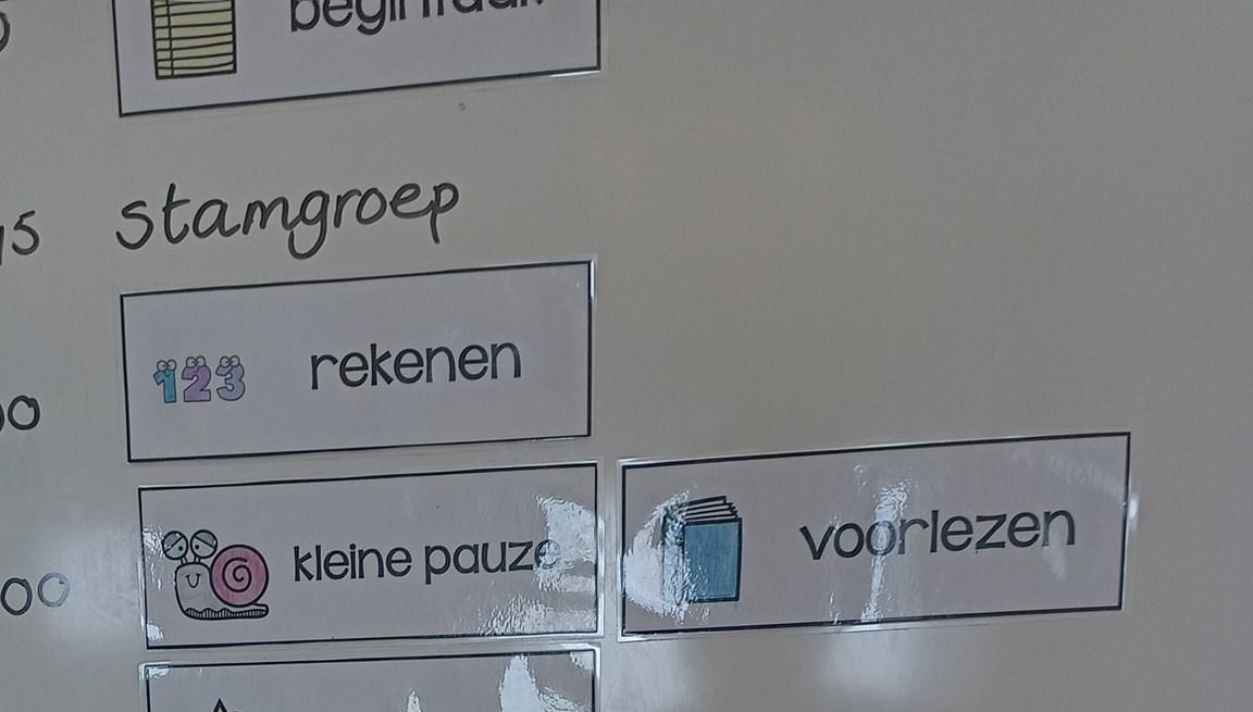 Stamgroep planning met activiteiten zoals rekenen, kleine pauze en voorlezen op CBS Ravelijn in Delfzijl. Stamgroep planning met activiteiten zoals rekenen, kleine pauze en voorlezen op CBS Ravelijn in Delfzijl.