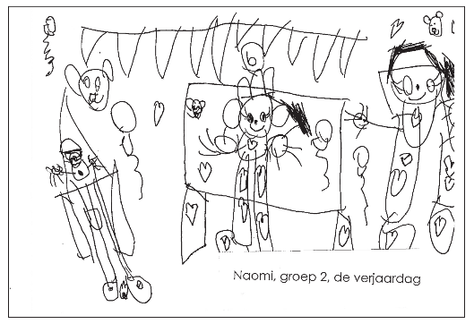 Tekening van Naomi uit groep 2 over een verjaardag op Openbare Basisschool Sterrendonk in Oosterhout. Tekening van Naomi uit groep 2 over een verjaardag op Openbare Basisschool Sterrendonk in Oosterhout.