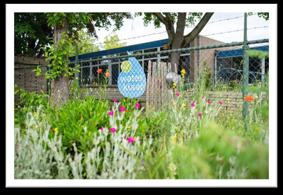 Tuin bij Basisschool de Kasteeltuin in Roermond met bloemen en een hek. Tuin bij Basisschool de Kasteeltuin in Roermond met bloemen en een hek.