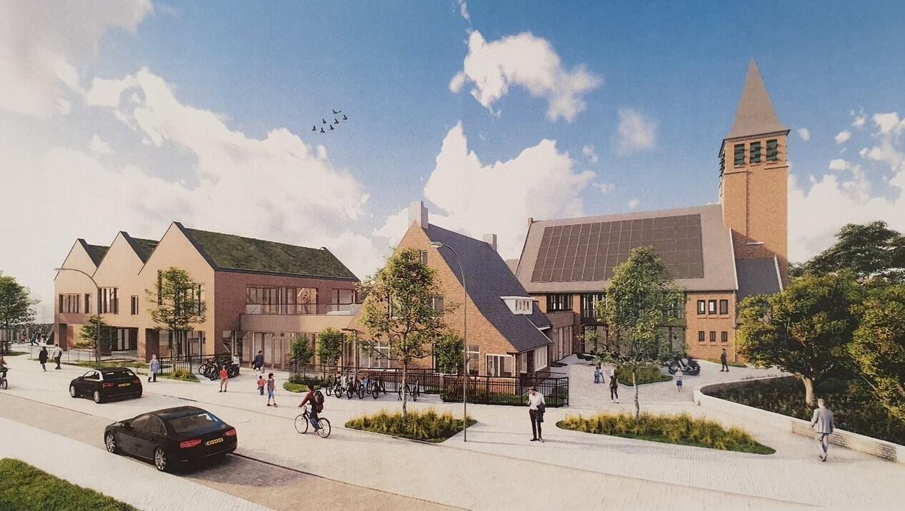 Uitzicht op de nieuwe Alberoschool CBS De Regenboog met een schoolplein in Nieuwdorp. Uitzicht op de nieuwe Alberoschool CBS De Regenboog met een schoolplein in Nieuwdorp.