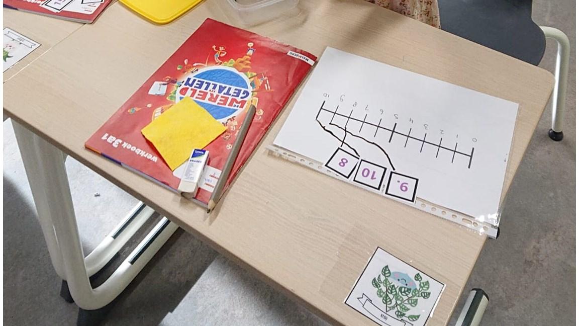 Werktafel met lesmaterialen van Christelijke Basisschool De Open Kring in Nijkerk. Werktafel met lesmaterialen van Christelijke Basisschool De Open Kring in Nijkerk.